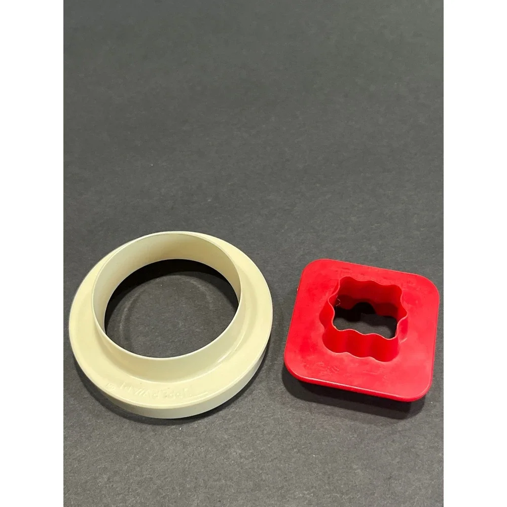 Vintage Tupperware Cookie Cutter Set Red Scalloped Square & White Round Doughnut